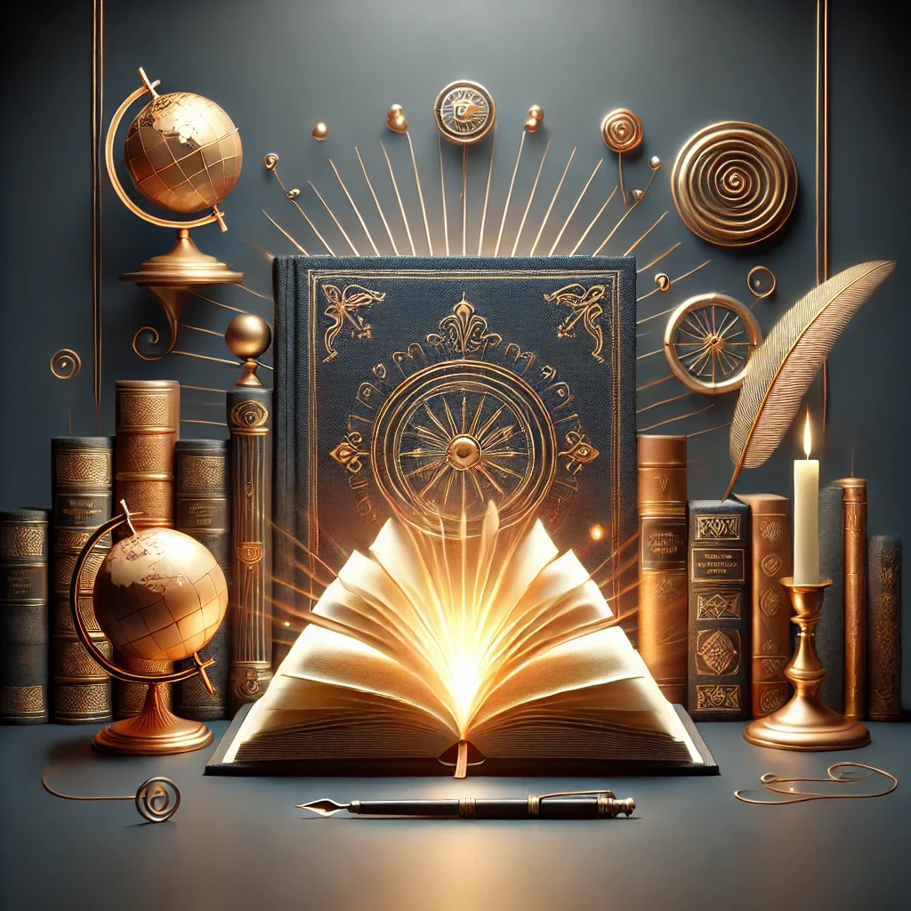 DALL·E 2025-01-27 17.27.20 - A visually appealing and professional design for a publishing house, set on a clean matte navy blue background with golden accents. The image features